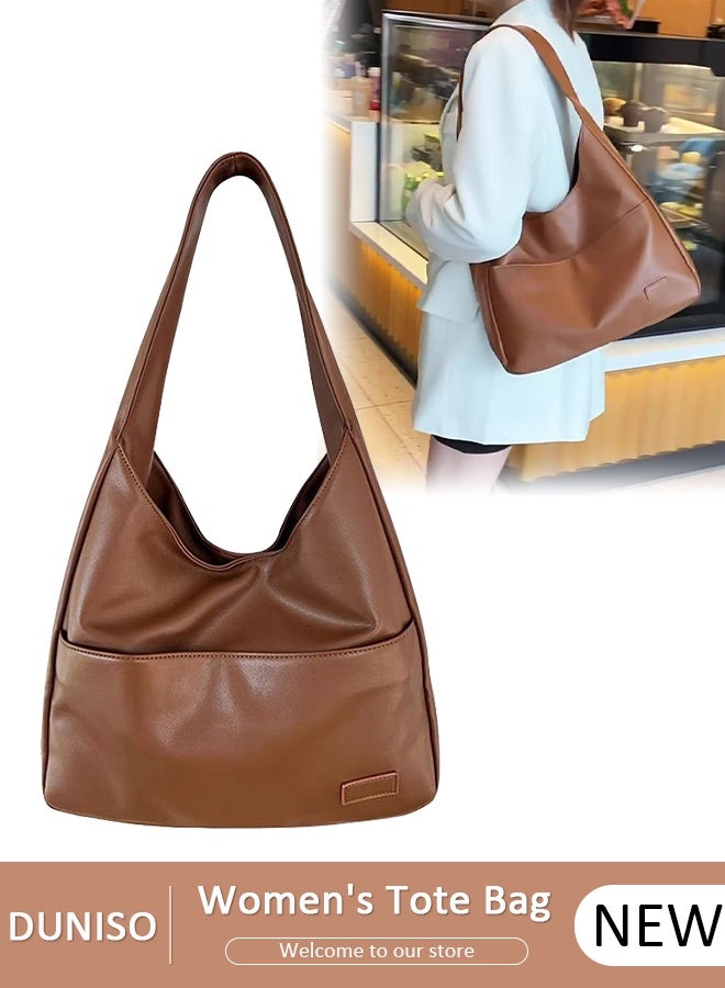 DUNISO Women's  Large Tote Bag, Premium PU Leather Magnetic Closure Shoulder Purse with Zipper Pocket, Minimalist Versatile Handbag，Bucket Bag for Office，Travel，School - Image 1