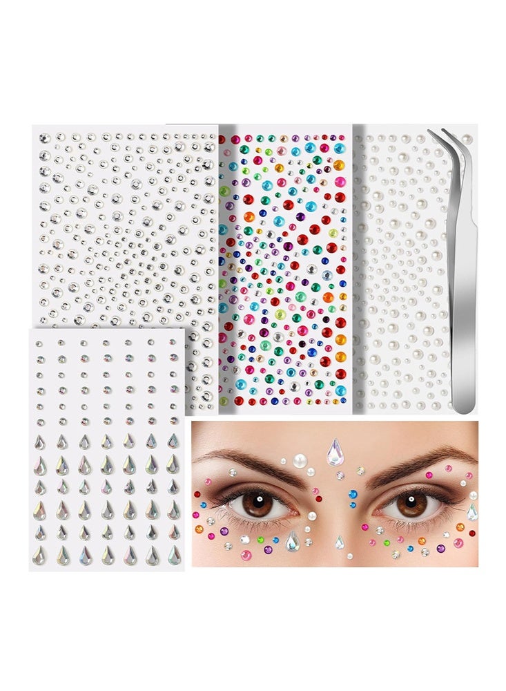 Coco Shimmering Face & Hair Gems Set -1059 Pieces Stones Face Self-Adhesive, Glitter Stones Silver,Colored Gemstones, Pearls,Water droplet shape Diamonds,Rhinestones Self-Adhesive for Face Eyes Body Nails for Festival Carnival Make Up - Image 1