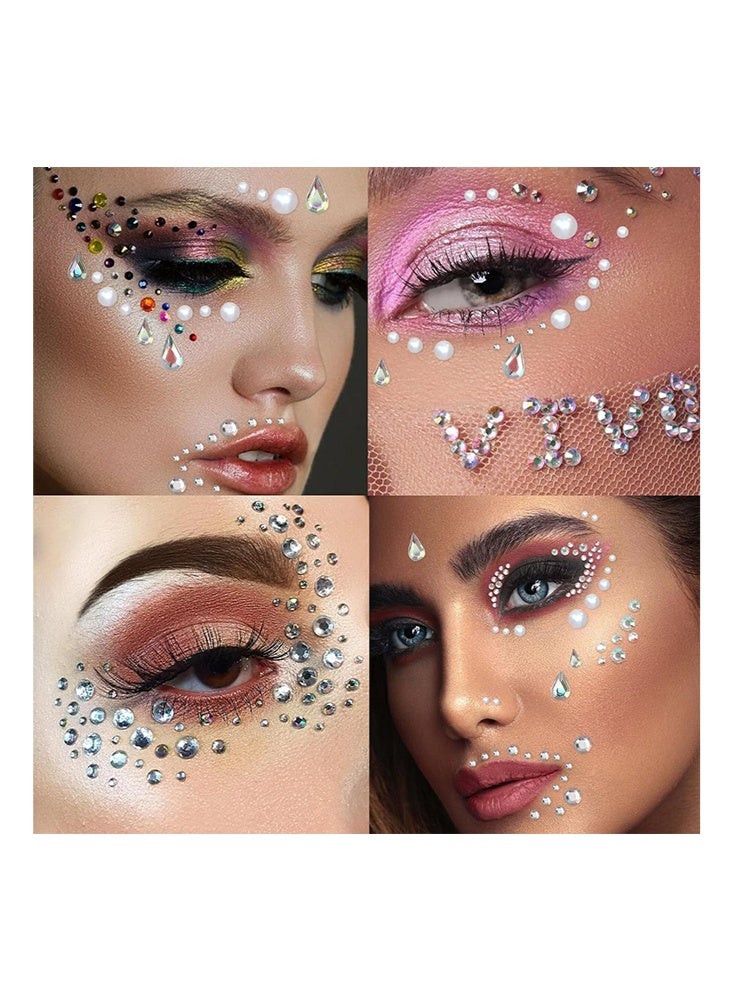 Coco Shimmering Face & Hair Gems Set -1059 Pieces Stones Face Self-Adhesive, Glitter Stones Silver,Colored Gemstones, Pearls,Water droplet shape Diamonds,Rhinestones Self-Adhesive for Face Eyes Body Nails for Festival Carnival Make Up - Image 3