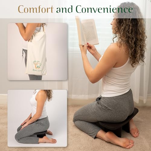MONK & LLAMA Meditation Bench Standard - Kneeling Bamboo Bench with Foldable Legs & Cushion — Perfect Kneeling Stool Ergonomic Bamboo Yoga Bench for Extended Practice - Includes Carrying Bag - Image 2