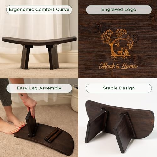 MONK & LLAMA Meditation Bench Standard - Kneeling Bamboo Bench with Foldable Legs & Cushion — Perfect Kneeling Stool Ergonomic Bamboo Yoga Bench for Extended Practice - Includes Carrying Bag - Image 3