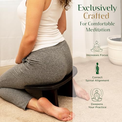 MONK & LLAMA Meditation Bench Standard - Kneeling Bamboo Bench with Foldable Legs & Cushion — Perfect Kneeling Stool Ergonomic Bamboo Yoga Bench for Extended Practice - Includes Carrying Bag - Image 4