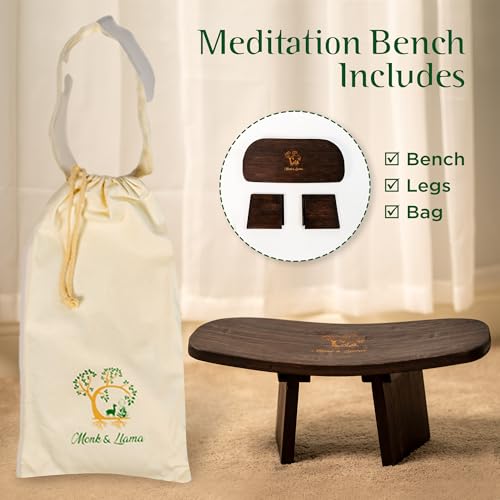 MONK & LLAMA Meditation Bench Standard - Kneeling Bamboo Bench with Foldable Legs & Cushion — Perfect Kneeling Stool Ergonomic Bamboo Yoga Bench for Extended Practice - Includes Carrying Bag - Image 5