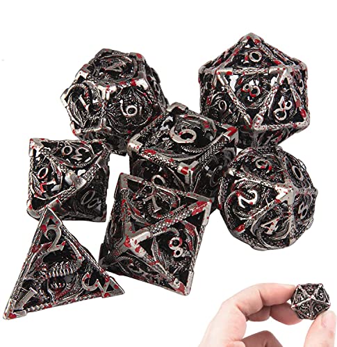 UBEUCK DND Dice Hollow DD Metal Dice Dungeons and Dragons Dice Set with Gift Box 7 PCs Steampunk Polyhedral Dice Games Set for RPGMTGPathfinderDragon Blood Spattered - Image 1