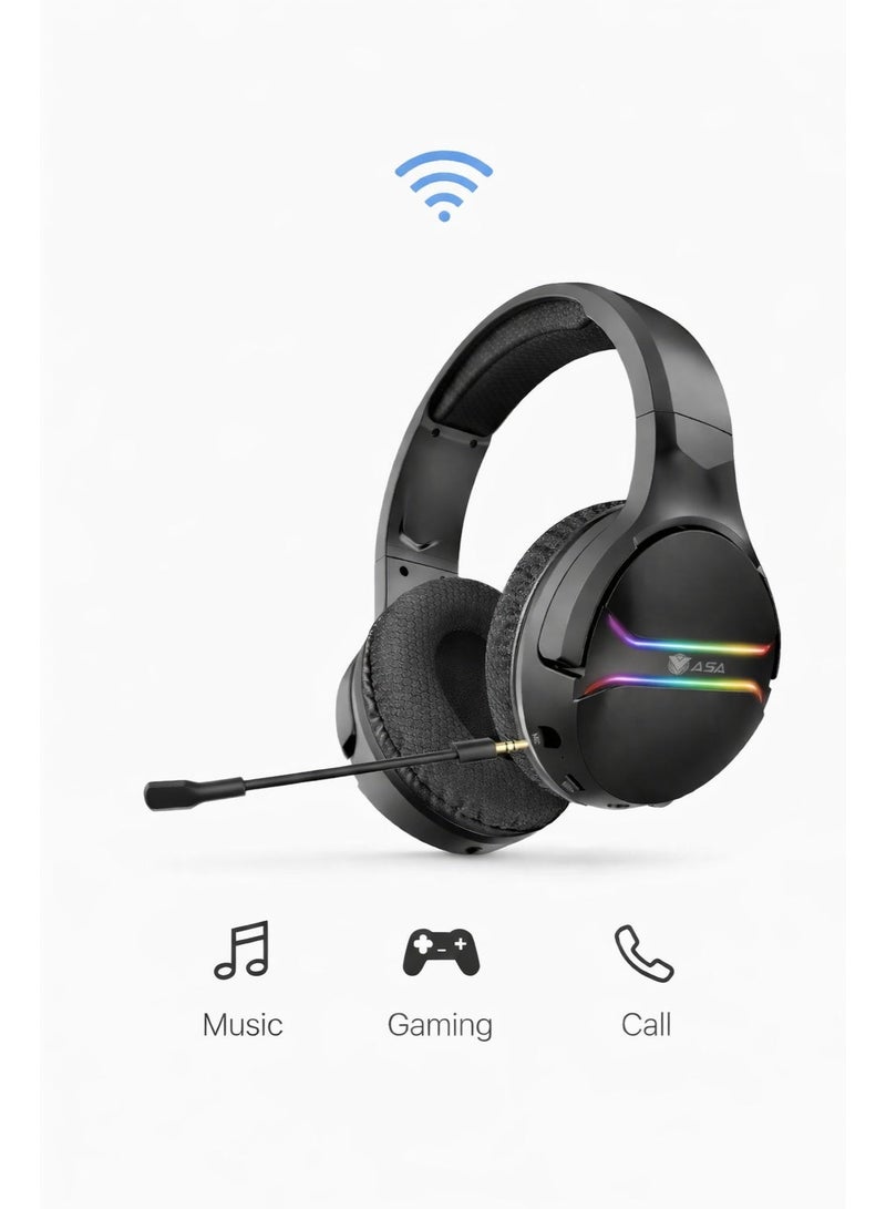 ASA Smash RGB Gaming Headset – Wireless & Wired Bluetooth Headphones with Microphone - Image 1
