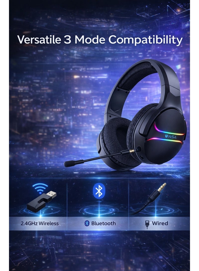 ASA Smash RGB Gaming Headset – Wireless & Wired Bluetooth Headphones with Microphone - Image 3