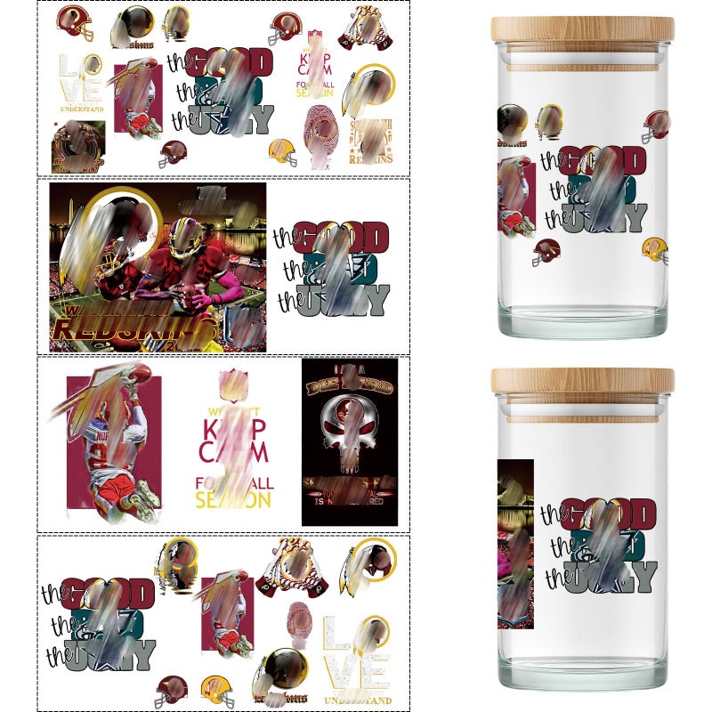 PureGlow Co 4 Sheet Cup Wraps American Football UV Dtf Cup Wraps for 16 Oz Glass Cups Tumblers Waterproof Super Bowl Rub on Transfers Stickers for Wood Furniture Car DIY Crafts Decor Wrap Decals 04 - Image 3