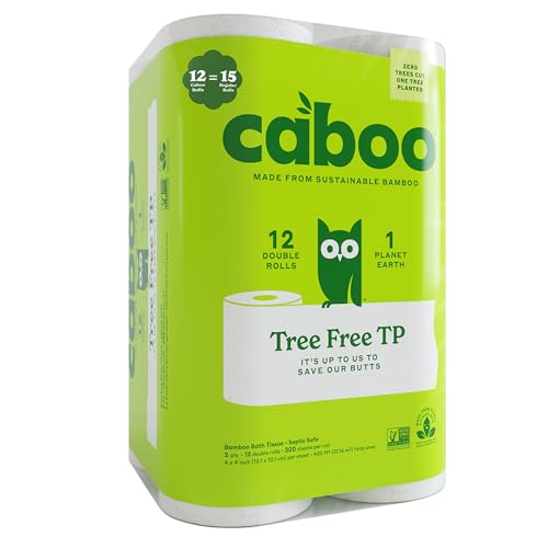 Caboo Tree Free Toilet Paper, Tree Free, Septic, Chemical Free Bath Tissue - 2 Ply Sheets, 300 Sheets Per Roll, 12 Double Rolls - Image 1