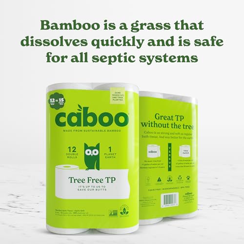 Caboo Tree Free Toilet Paper, Tree Free, Septic, Chemical Free Bath Tissue - 2 Ply Sheets, 300 Sheets Per Roll, 12 Double Rolls - Image 5