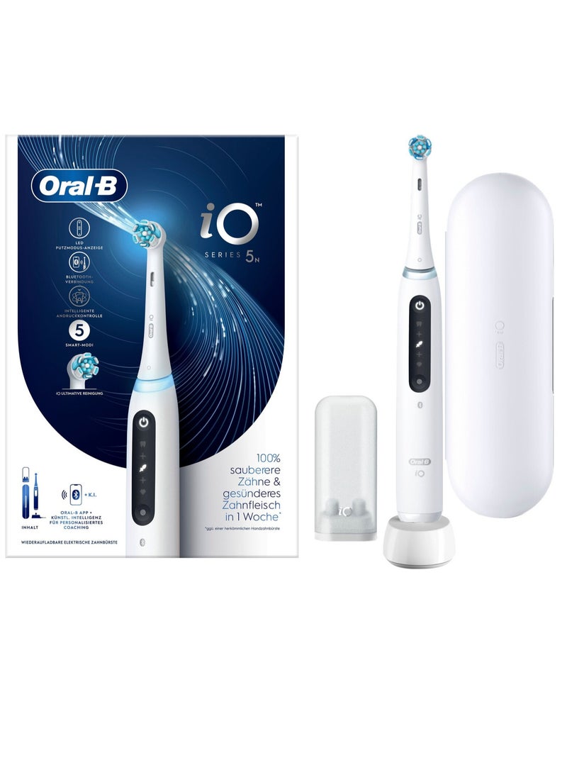 Oral-B - Oral B iO5 Series 5N Electric Rechargeable Toothbrush, Built with AI, Optimal Pressure Control, LED Interface, Bluetooth Connectivity, 5 Personalized Brush Modes – White - Image 1