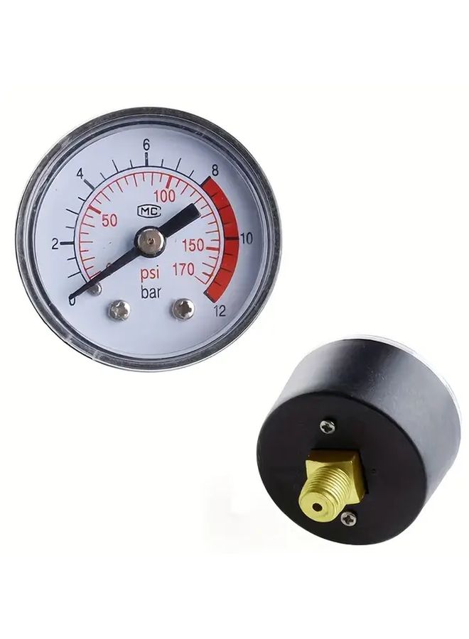 Air Compressor Pneumatic Hydraulic Fluid Pressure Gauge 0-12Bar 0-170PSI Black Easy Read Dial No Power Required Durable Construction For Automotive Industrial Workshop Use Compact Design Reliable Performance Bar Gauge Maintenance Professionals - Image 1