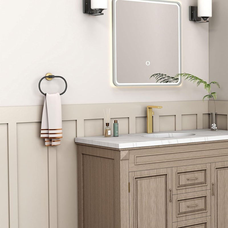 Angle Simple Towel Ring Swivel, Stainless Steel Bathroom Hand Towel Holder Rack Hanger for Wall, Black and Gold - Image 2