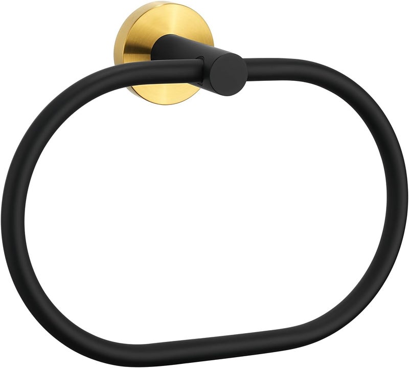 Angle Simple Towel Ring Swivel, Stainless Steel Bathroom Hand Towel Holder Rack Hanger for Wall, Black and Gold - Image 1