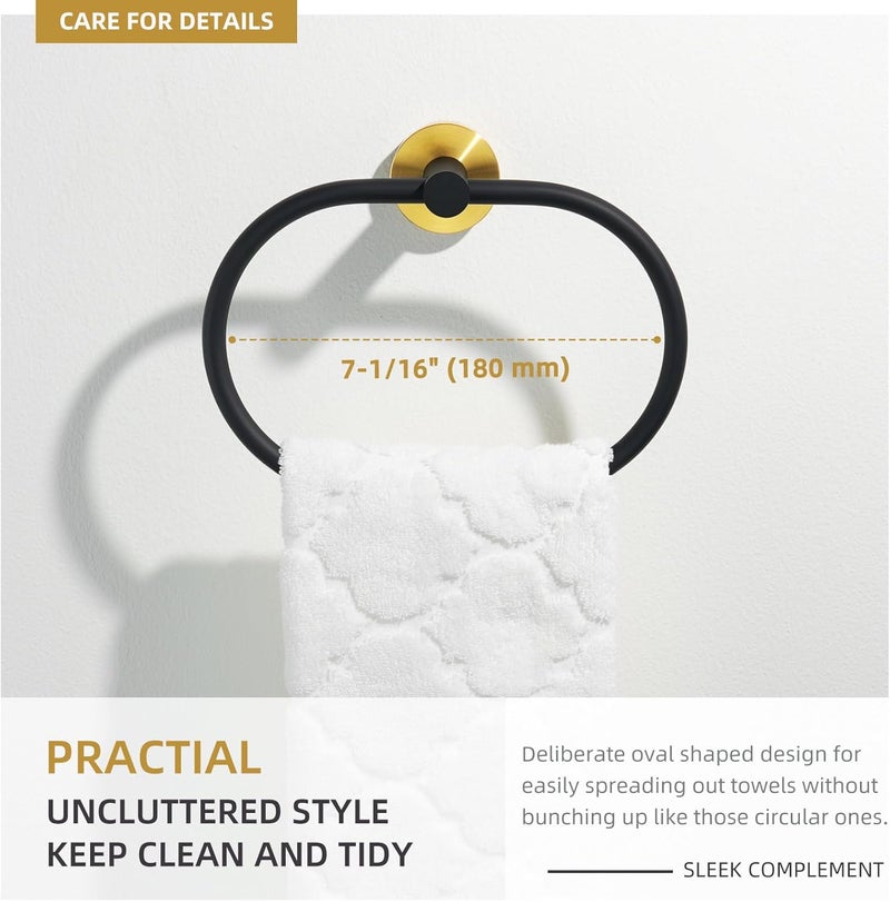 Angle Simple Towel Ring Swivel, Stainless Steel Bathroom Hand Towel Holder Rack Hanger for Wall, Black and Gold - Image 4