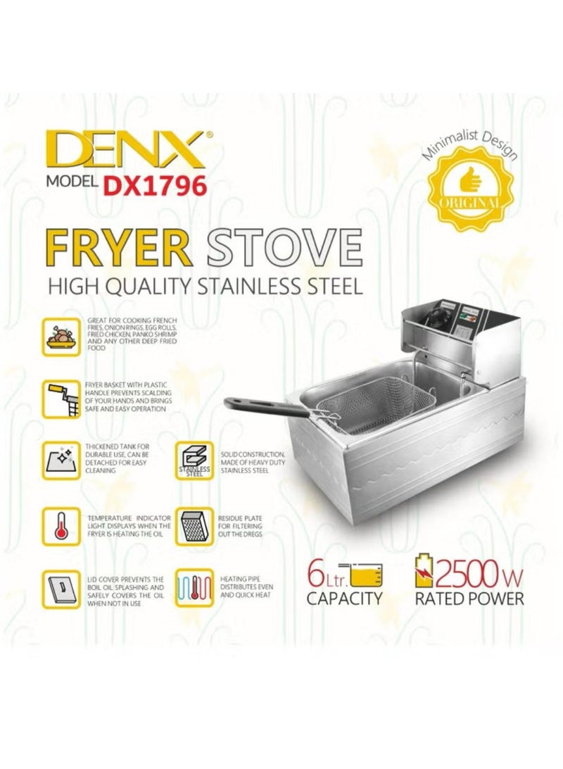 دينكس مقلاة زيت كهربائية سعة 6 لتر 2500 واط مع غطاء - Image 3
