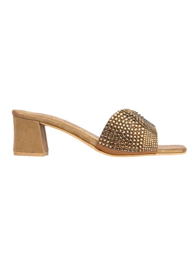 Dollar's Fashion Amina Women Heels, Synthetic Leather Block Heel Sandals, Embellished Upper Slip On Design, Dressy Party Heels for Women, Occasion Footwear - Image 3