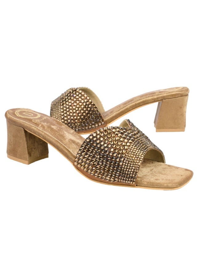 Dollar's Fashion Amina Women Heels, Synthetic Leather Block Heel Sandals, Embellished Upper Slip On Design, Dressy Party Heels for Women, Occasion Footwear - Image 1