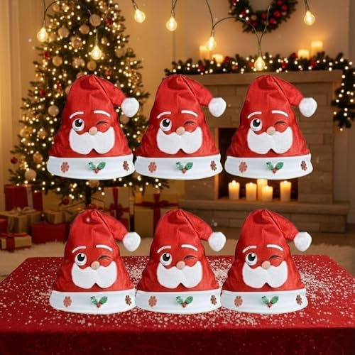 Floweraura Premium Set of 6 Christmas Unisex Santa Claus Caps For Christmas Parties, Gift, Home Celebrations, Birthday Party Props, Secret Santa Gift, Gift For Kids - Image 1