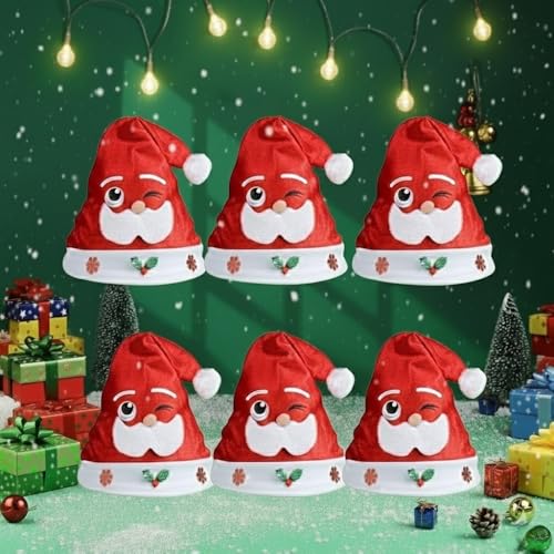 Floweraura Premium Set of 6 Christmas Unisex Santa Claus Caps For Christmas Parties, Gift, Home Celebrations, Birthday Party Props, Secret Santa Gift, Gift For Kids - Image 2