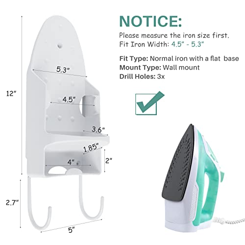 DOUBLE 2 C Ironing Board Hanger Wall Mount, Iron Hanger with Ironing Board Rack, Heat Resistant Iron Holder Wall Mount for Max 5 Inch Width (White) - Image 2