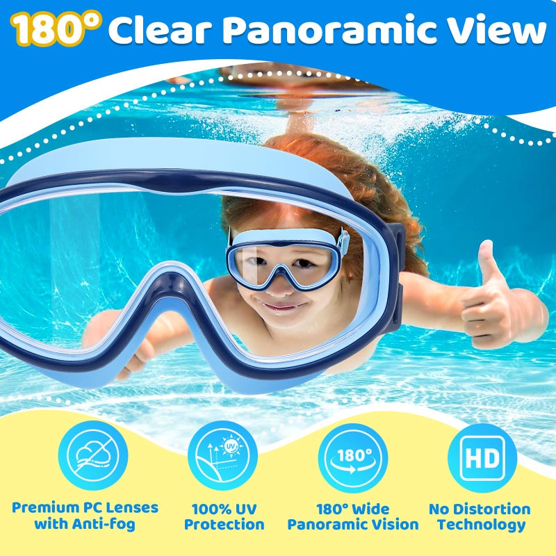 Vvinca Kids Swim Goggles 2 Pack, No Hair Pulling Comfort Fabric Strap Swimming Goggles for Kids Age 3-14, Anti-Fog/UV No Leaking Wide View Swim Mask for Toddler Boys Girls, Summer Pool Essentials - Image 5
