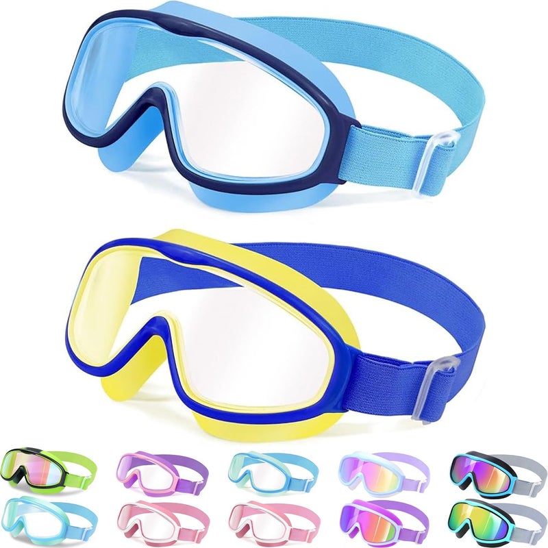 Vvinca Kids Swim Goggles 2 Pack, No Hair Pulling Comfort Fabric Strap Swimming Goggles for Kids Age 3-14, Anti-Fog/UV No Leaking Wide View Swim Mask for Toddler Boys Girls, Summer Pool Essentials - Image 1