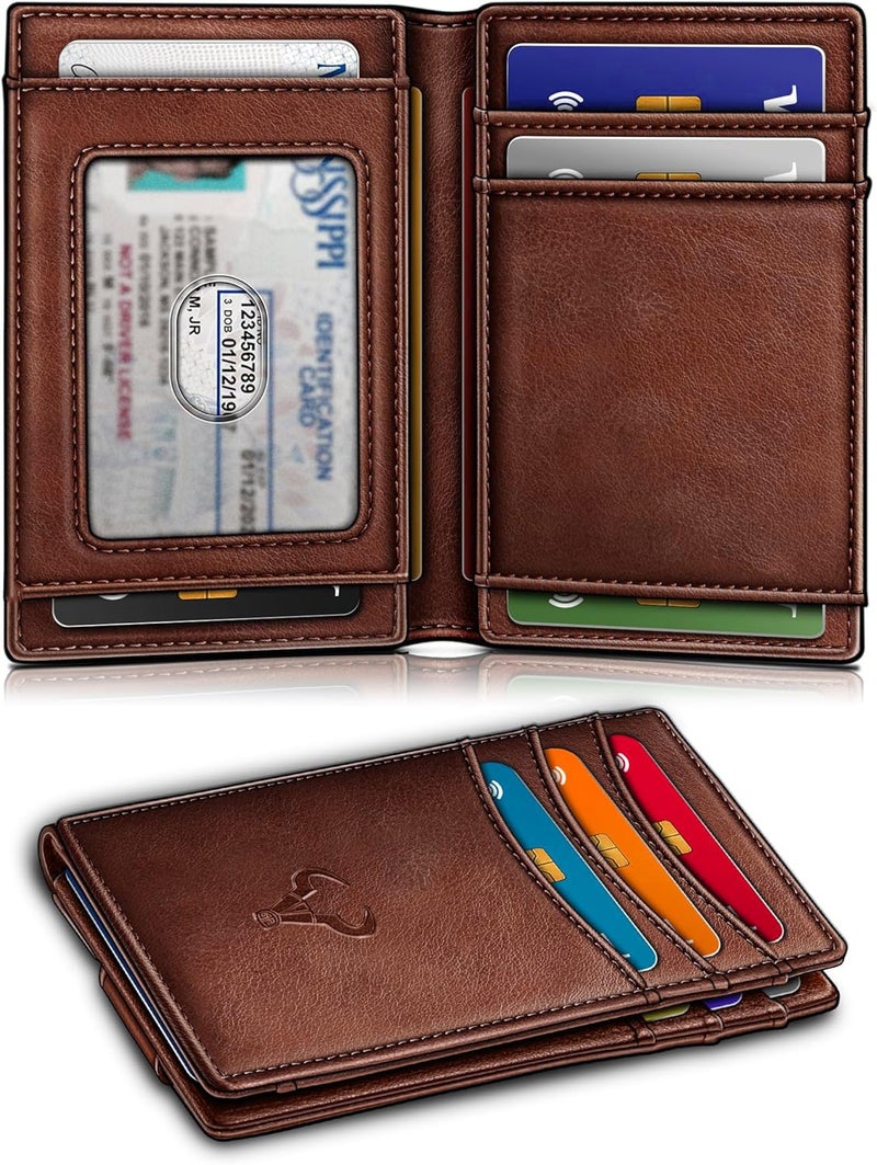 Contacts RFID Blocking Magnetic Closure Slim Genuine Leather Front Pocket Wallet for Men Holds up to 12 Cards Including 1 ID Window Along with Money Clip (Brown) - Image 2