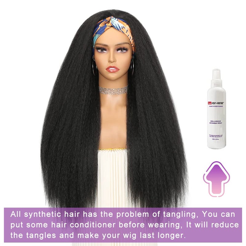 WIGNEE 26 Inches Kinky Straight Headband Wig for Women Yaki Straight Wigs with Black Headband Kinky Afro Wigs For Black Women - Image 4