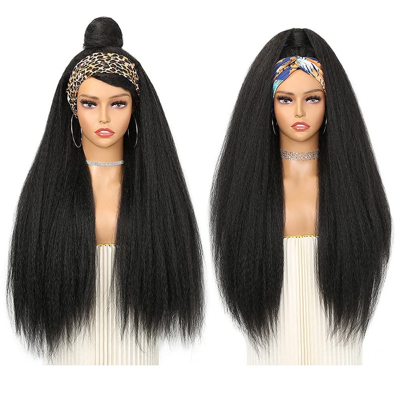 WIGNEE 26 Inches Kinky Straight Headband Wig for Women Yaki Straight Wigs with Black Headband Kinky Afro Wigs For Black Women - Image 2