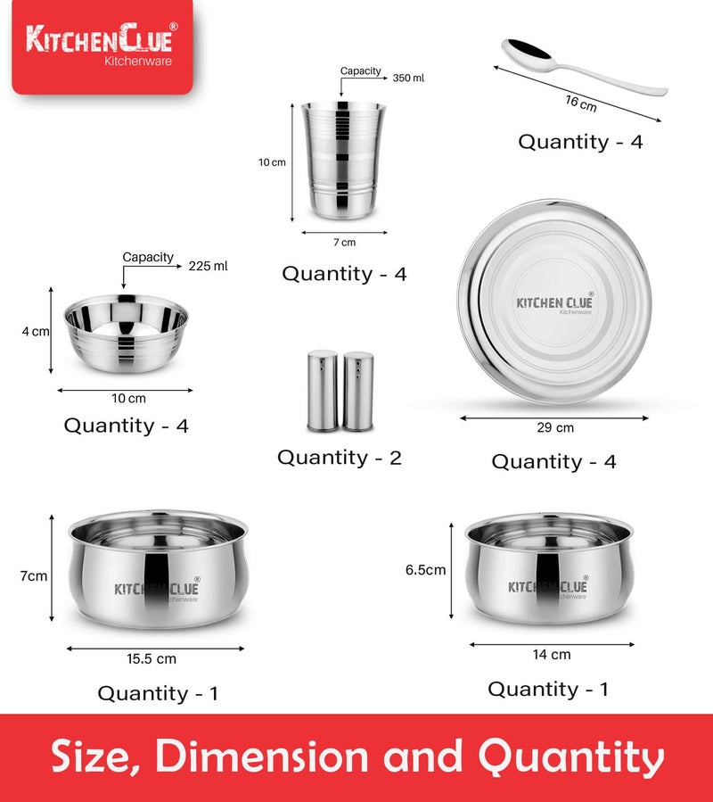 KITCHEN CLUE Steel Dinner Set 20 Pcs, Premium Grade Stainless Steel Dinner Set for Kitchen, Superior & Excluisve Range of Dinnerware Combo Set - Kitchen Set for Home Kitchen Items - Image 4