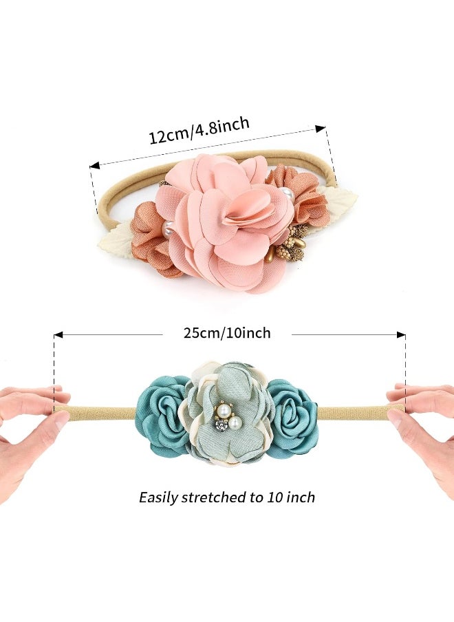 Cinaci Cinaci 5 Pieces Super Stretchy Soft Nylon Flower Headbands Pearl Floral Tiaras Crowns Hairbands Hair Accessories for Baby Girls Newborns Infants Toddlers Kids  - Image 5