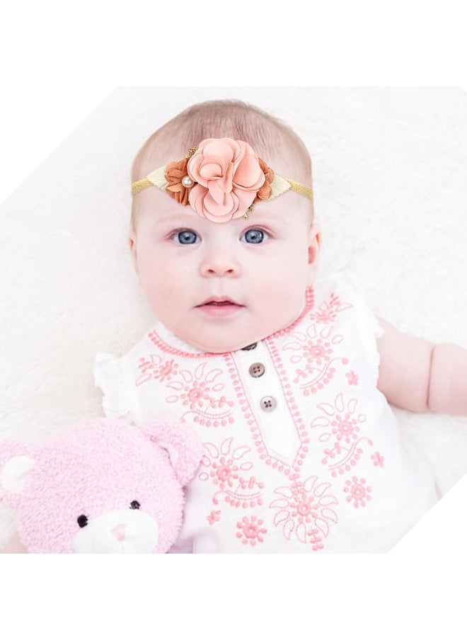 Cinaci Cinaci 5 Pieces Super Stretchy Soft Nylon Flower Headbands Pearl Floral Tiaras Crowns Hairbands Hair Accessories for Baby Girls Newborns Infants Toddlers Kids  - Image 3