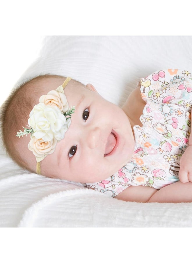 Cinaci Cinaci 5 Pieces Super Stretchy Soft Nylon Flower Headbands Pearl Floral Tiaras Crowns Hairbands Hair Accessories for Baby Girls Newborns Infants Toddlers Kids  - Image 4