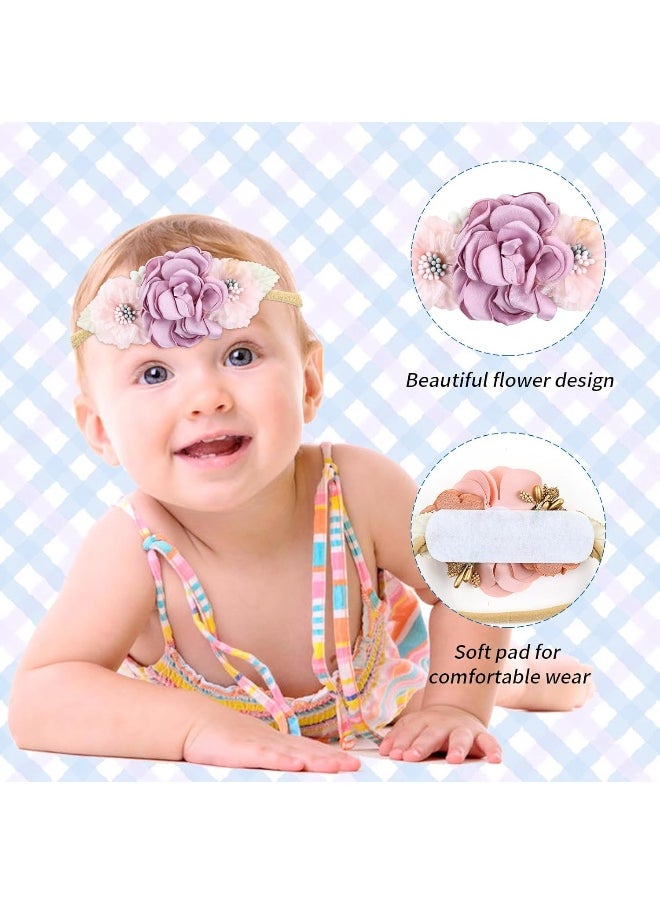 Cinaci Cinaci 5 Pieces Super Stretchy Soft Nylon Flower Headbands Pearl Floral Tiaras Crowns Hairbands Hair Accessories for Baby Girls Newborns Infants Toddlers Kids  - Image 2