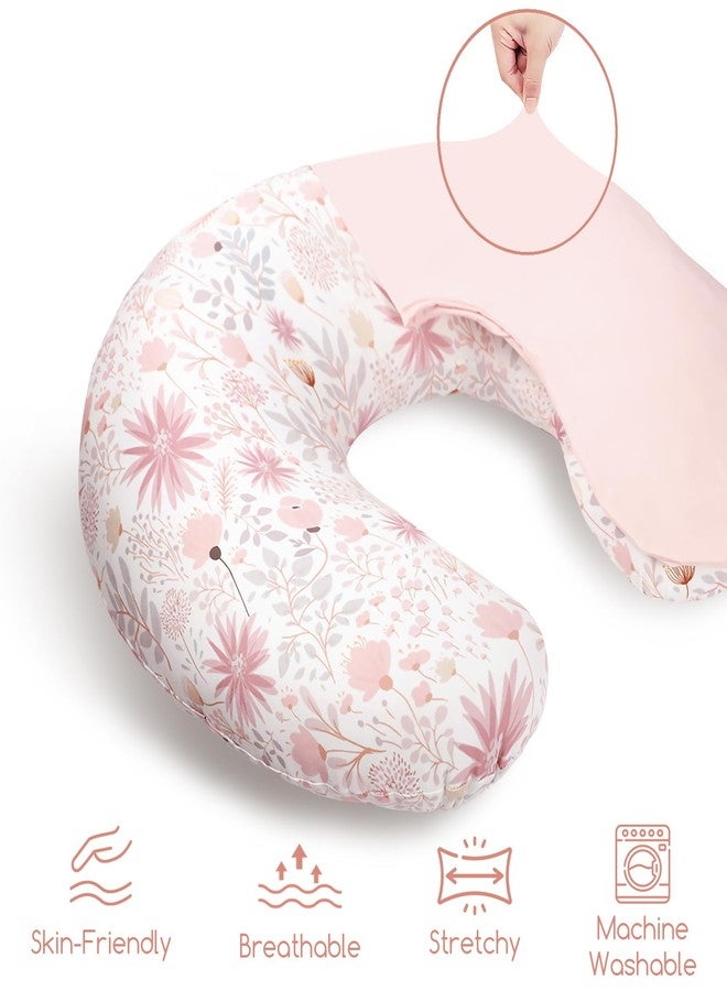 WINGHENLEE Nursing Pillow Cover 2 Pack, Breastfeeding Pillow Cover for Baby Girls Boys, Soft Stretchy Nursing Pillowcase for Infant Newborn, Removable Slipcover for Nursing Pillows, Pink Floral (Only Cover) - Image 3