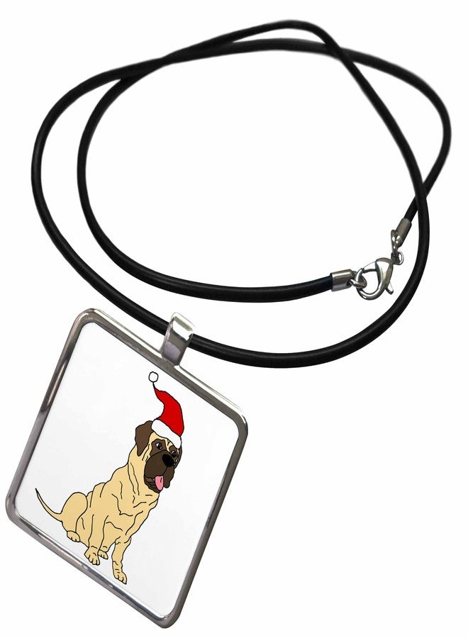 3dRose Necklace With Rectangle Pendant - Funny Cool English Mastiff Dog in Santa Hat Christmas Cartoon Pets - Image 1