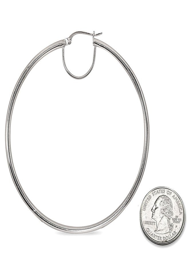 Hoops 4 Less "Sterling Silver 2x50mm Polished Round Large Hoop Earrings for Women, 2 Inches" - Image 4