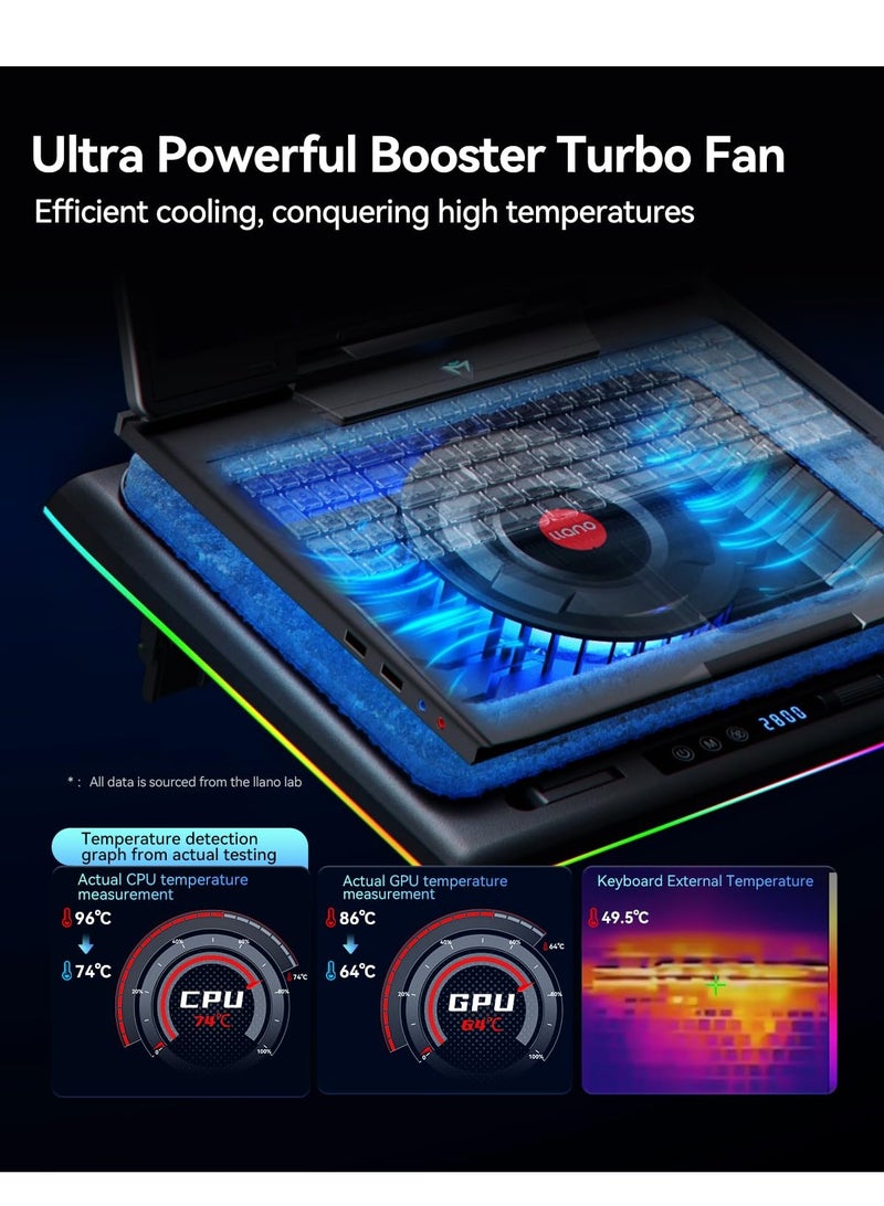 KASTWAVE RGB Laptop Cooling Pad with Powerful Turbofan, Gaming Laptop Cooler Radiator with Infinitely Variable Speed, Touch Control, LCD Screen, 3-Port USB Hub, Seal Foam for Rapid Cooling Laptop 15-19in - Image 4