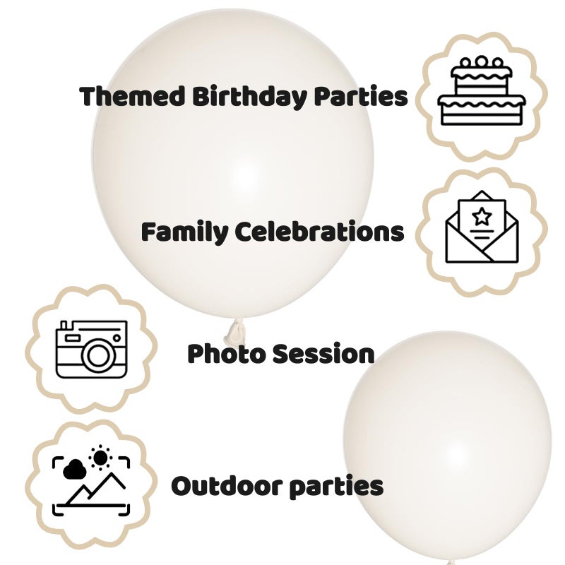KUULBELA 110pcs Sand White Balloon 12 inch, Sand white Latex Balloons for Birthday Party Baby Shower Wedding(with 2 Ribbons). - Image 3