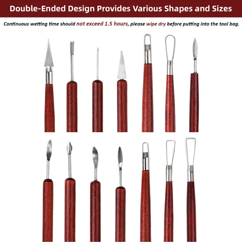 Blisstime 18PCS Clay Sculpting Tools, Basic Clay Pottery Carving Tool Kit with Wooden Handles and Tool Bag - Image 2