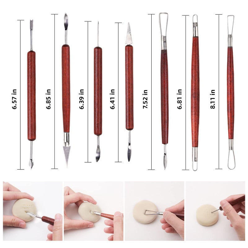 Blisstime 18PCS Clay Sculpting Tools, Basic Clay Pottery Carving Tool Kit with Wooden Handles and Tool Bag - Image 3