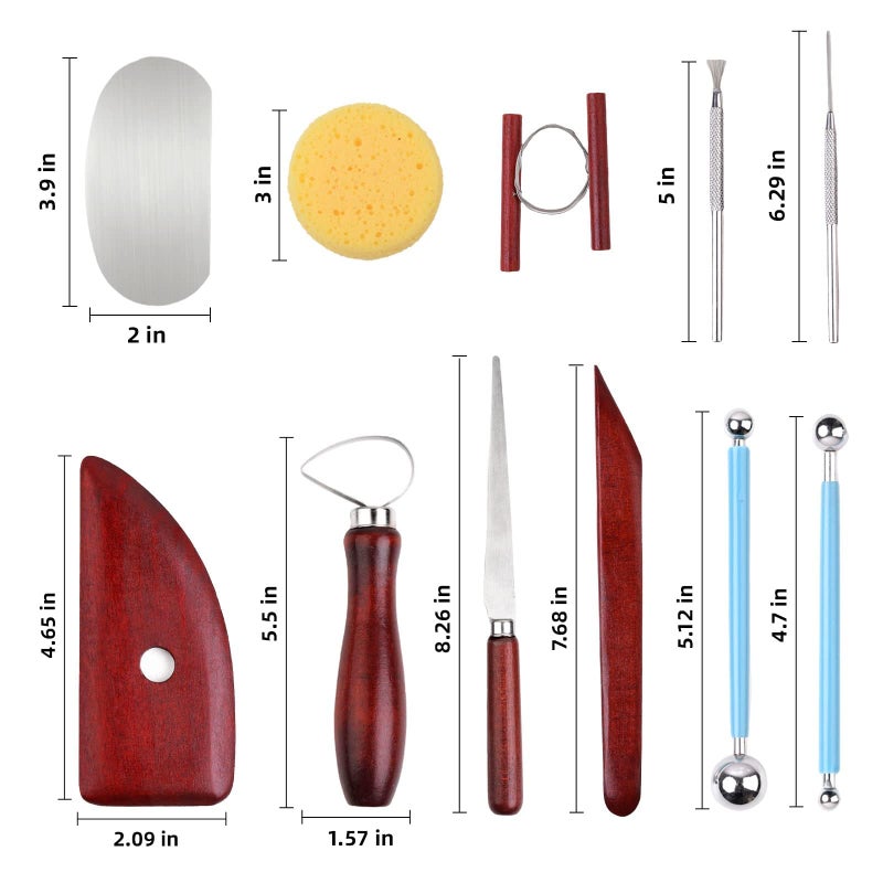 Blisstime 18PCS Clay Sculpting Tools, Basic Clay Pottery Carving Tool Kit with Wooden Handles and Tool Bag - Image 4