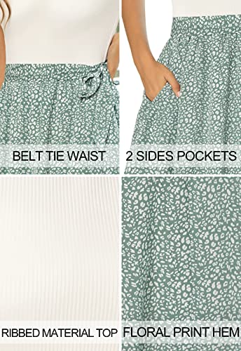 Zattcas Women 2025 Summer Dress Short Sleeve Ribbed Teacher Church Modest Casual Business Work Outfits Midi Dress with Pockets White Green XL - Image 5