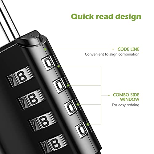 KeeKit Combination Lock, 4 Digit Combination Padlock with Keys, Resettable Waterproof Gate Lock for Locker, Gym, Fence, Case, School & Employee Locker, Toolbox – 2 Pack, Black - Image 3