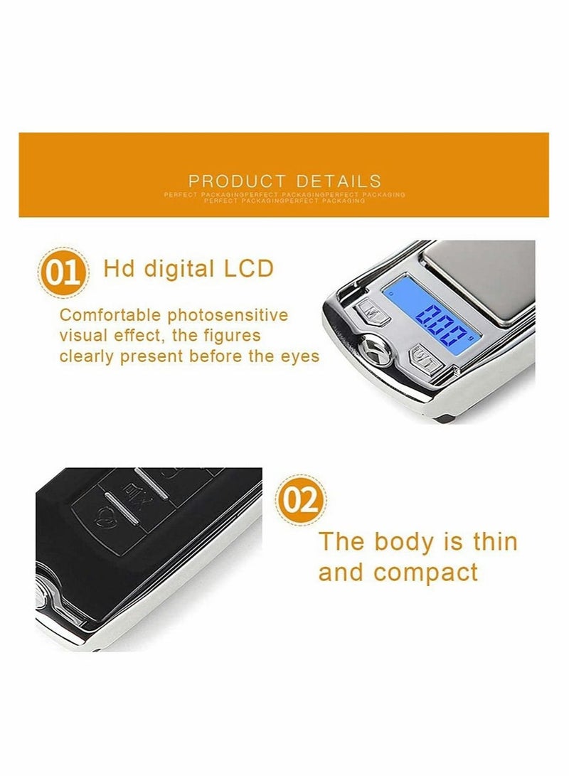 200 G / 0.01G Mini Digital Pocket Scale, Precision Mini Portable Gram Scale with Ring Keychain, Multi-Function Car Key Shape Electronic Scale for Jewelry, Food (Silver) - Image 3