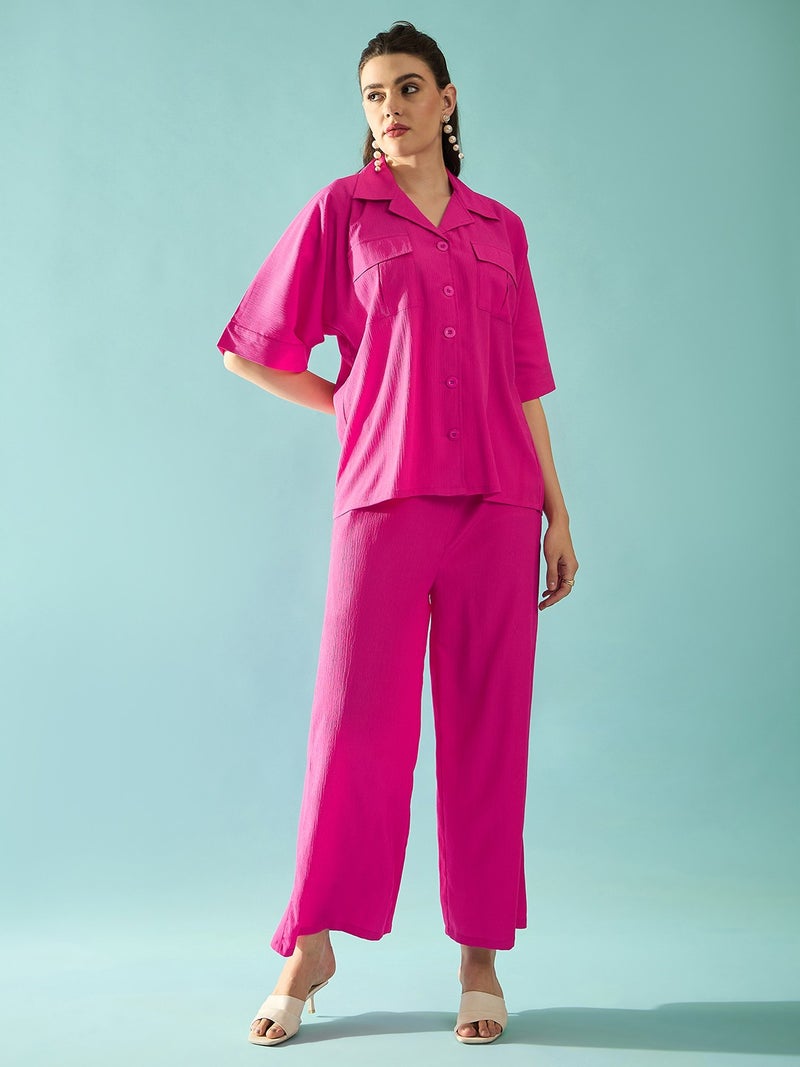 بانيت طقم متناسق (Co-ord Set) قميص فضفاض (Oversized) من قماش السيرساكر (Seersucker) مع بنطلون - Image 1