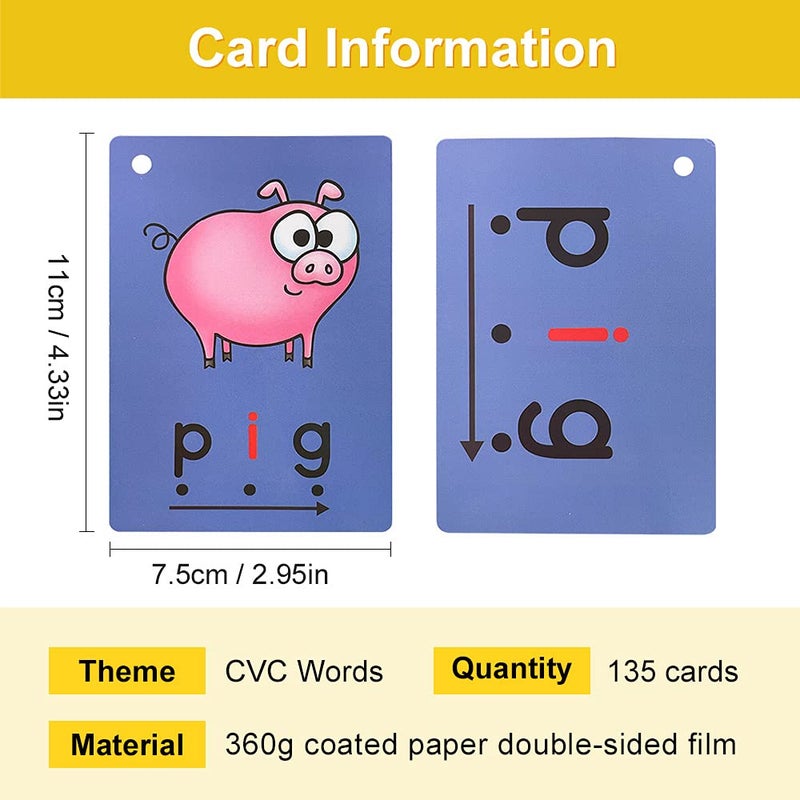 Richardy CVC Flashcards Short Vowel Word Cards CVC Beginning Phonics Word Builders Toddler Learning Toys 43 X 3 Inch 126 Cards - Image 3