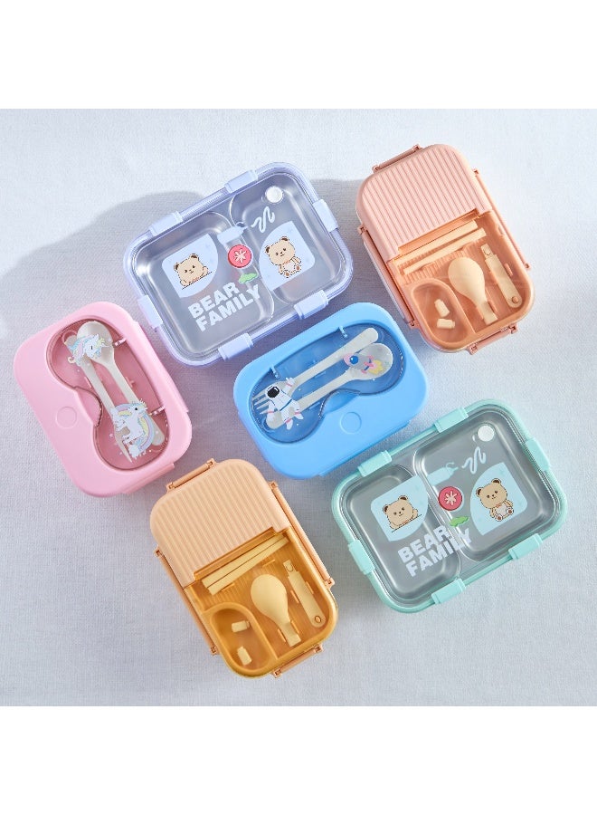 Home Box Neo Bear 3-Piece Family 2-Grid Stainless Steel Lunch Box Set 800 ml - Image 5