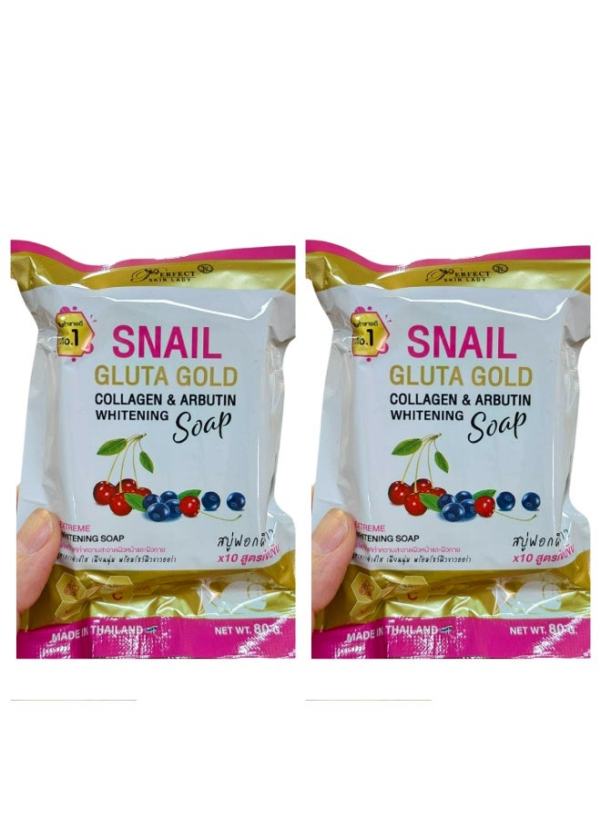 PERFECT SKIN LADY Snail Gluta Gold Collagen And Arbutin Whitening Soap 80g 2 Pcs - Image 1