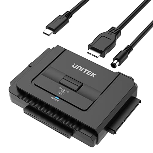 UNITEK محول يونيتيك USB C إلى IDE و SATA لمحول القرص الصلب الخارجي، مجموعة ملحقات للقرص الصلب HDD/SSD بحجم 2.5/3.5، وظيفة النسخ الاحتياطي بلمسة واحدة، مزود بمحول طاقة 12V/2A - Image 1